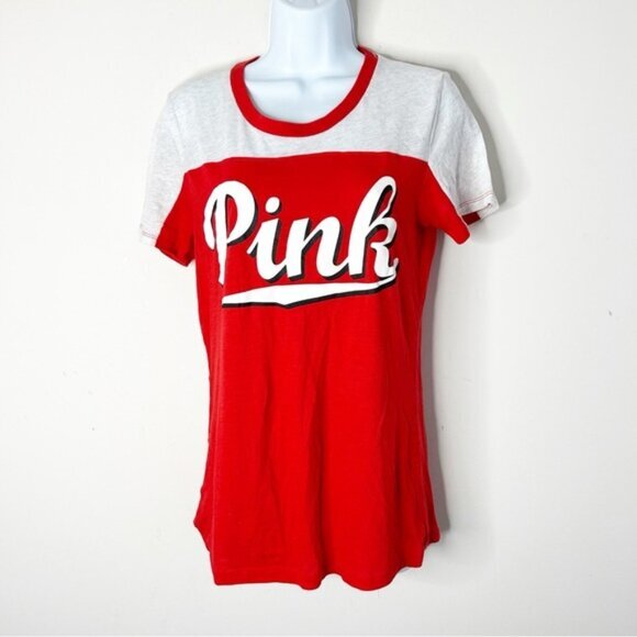 Pink Victoria's Secret Pink Logo Graphic Tee T-shirt Short Sleeve Red Medium - Picture 2 of 14